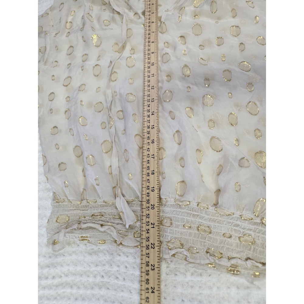 Michael Kors Cream Gold Dot Silk Blend Tie Neck Smock Blouse Top Sheer‎ small S - Picture 8 of 10
